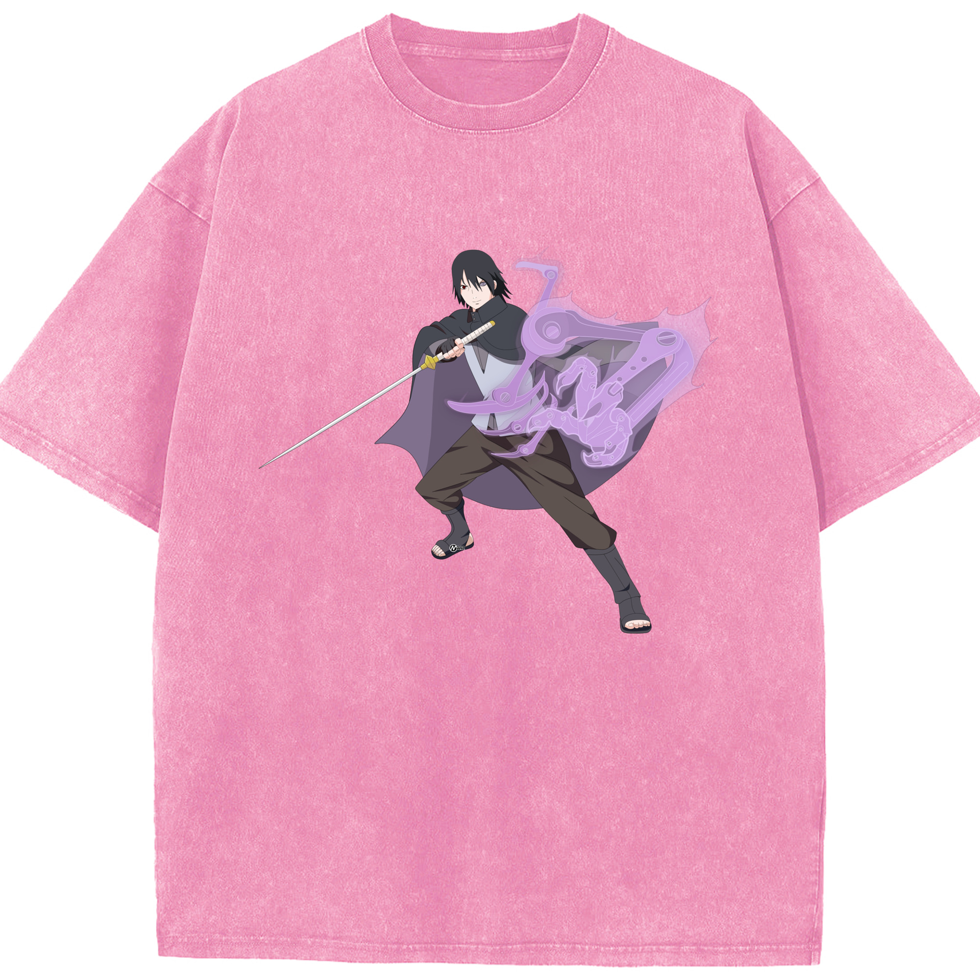（画像用） NARUTO -ナルト- うちは サスケ Uchiha Sasuke 綿100% ヴィンテージ風 半袖Tシャツ（フロントプリント）